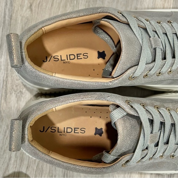 NIB J/SLIDES NYC West Bronze Leather Sneaker Shoes White Platform Soles Size 10M - Picture 9 of 13